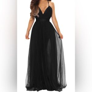 Black maxi wedding guest dress